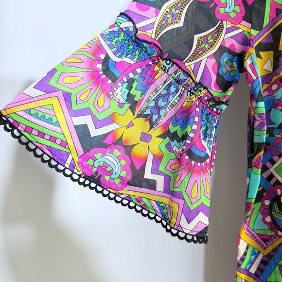 Johnny Was Demarne Ruffle Sleeve Tunic Shirt Top R24924 XS Multi Boho Chic - Picture 10 of 16